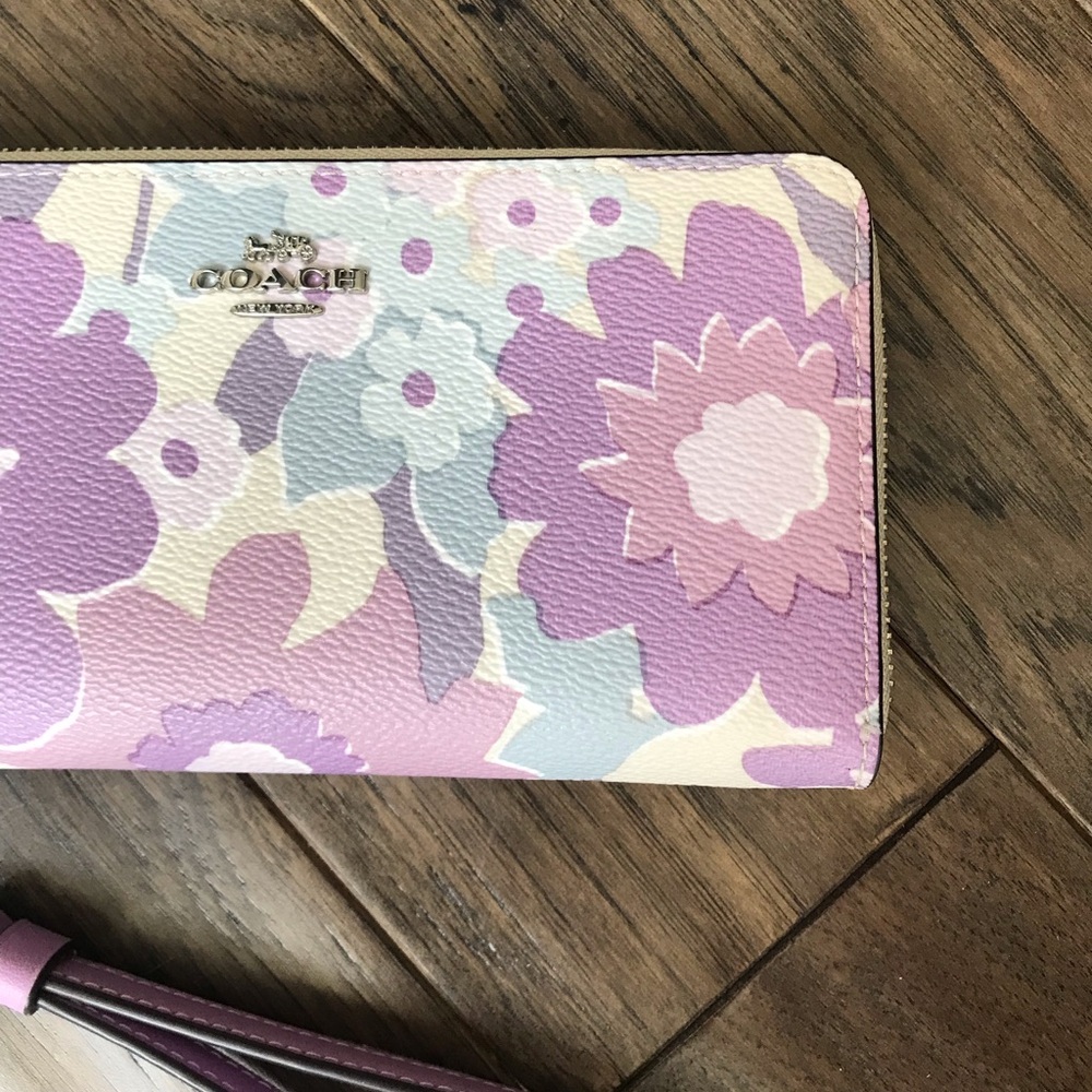 Coach Long Zip Around Wallet Purple Floral Print, Coated Canvas / Leather CBN95 - Picture 3 of 16